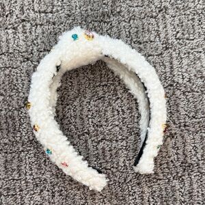 Lele sadoughi White Fuzzy Kids Headband with Colorful Accents